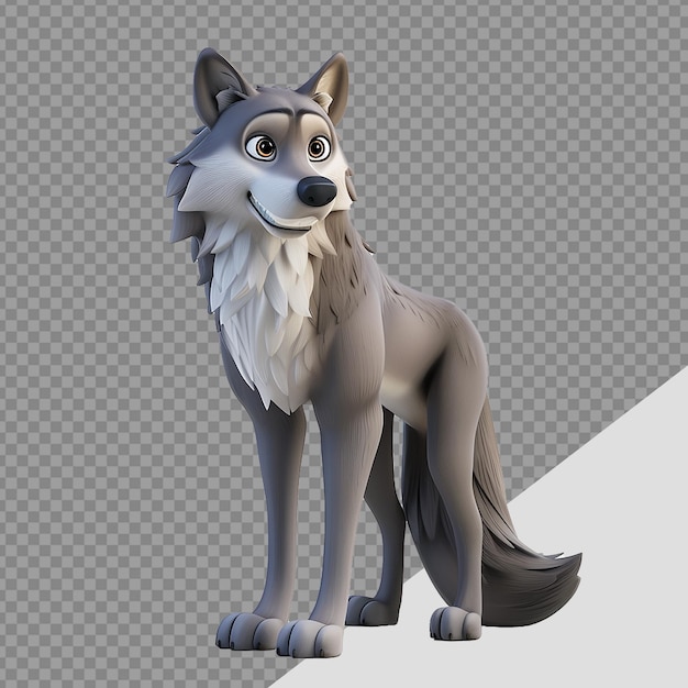 Full body wolf in cartoon style isolated on transparent background