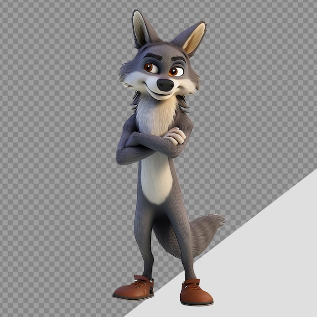 PSD full body wolf in cartoon style isolated on transparent background