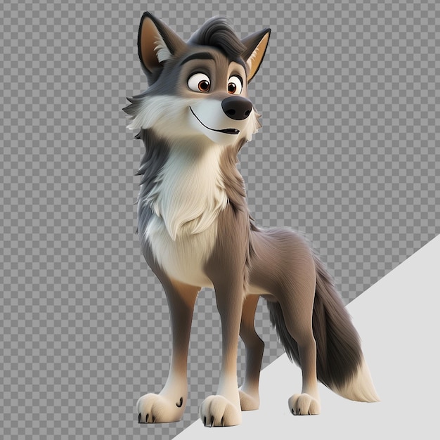 PSD full body wolf in cartoon style isolated on transparent background