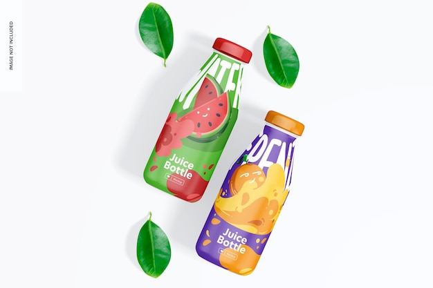 Full Label Juice Bottle Mockup, Top View