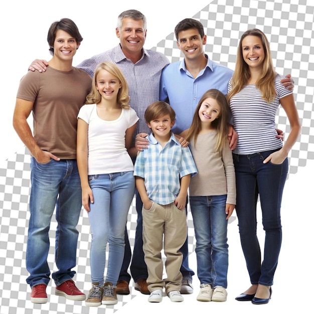 Full length portrait of a cheerful young family transparent background