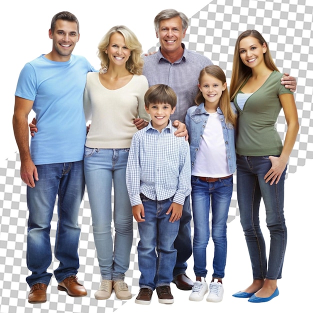 Full length portrait of a cheerful young family transparent background