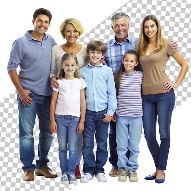 Full length portrait of a cheerful young family transparent background