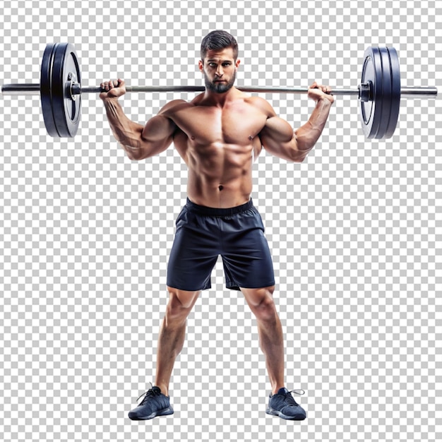 full length portrait of a fit sportsman lifting