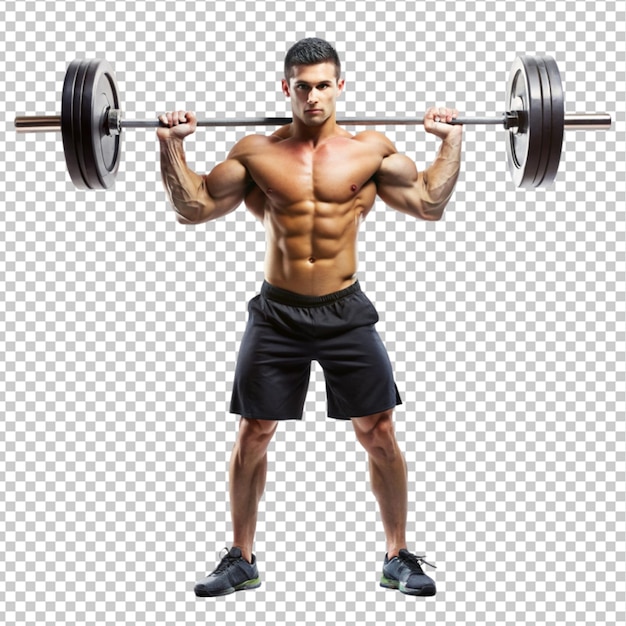 full length portrait of a fit sportsman lifting