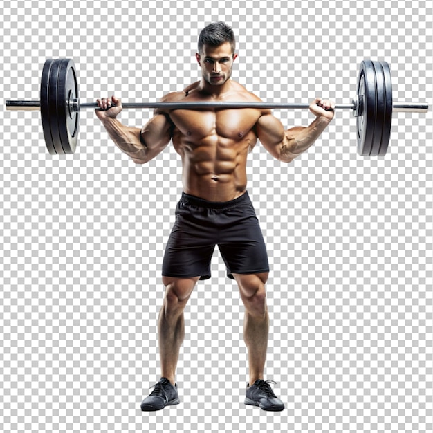 full length portrait of a fit sportsman lifting