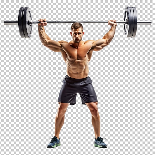 full length portrait of a fit sportsman lifting