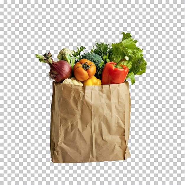 A full paper bag of raw healthy vegetables