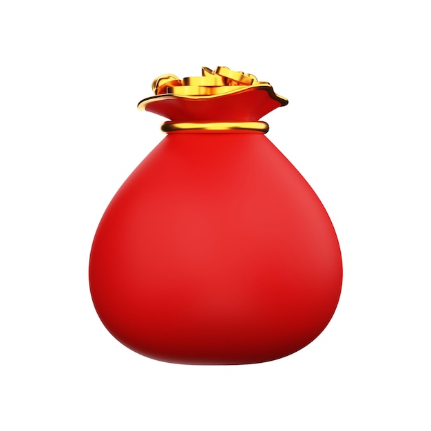 Full Red Bag With Gold Coins Icon In 3D Rendering