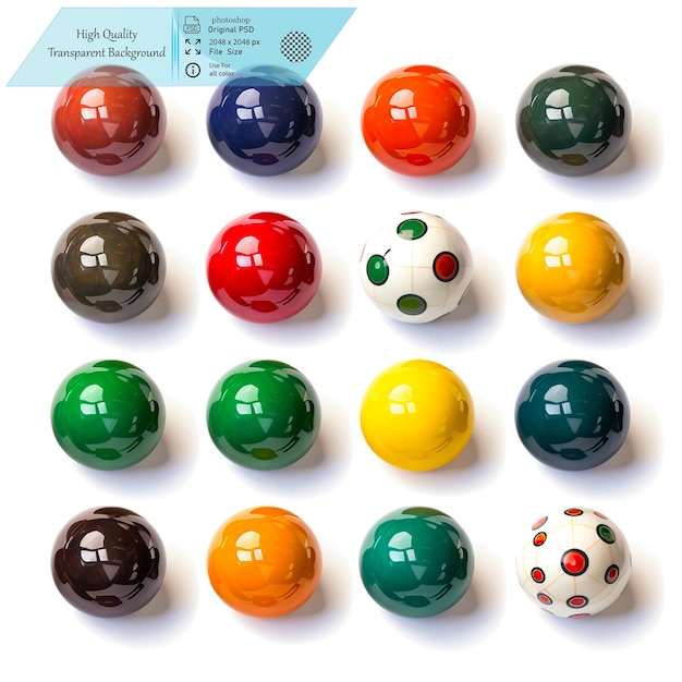 A Full Set of Colorful Billiard Balls Ideal for Pool GamesOn transparent background