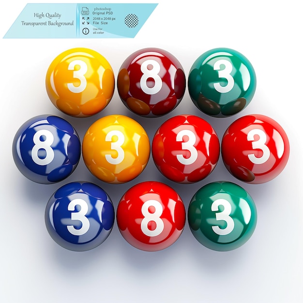 A Full Set of Colorful Billiard Balls Ideal for Pool GamesOn transparent background