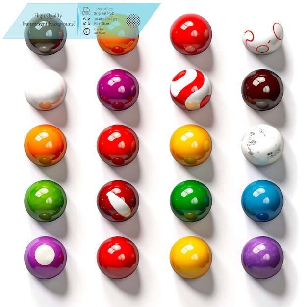 A Full Set of Colorful Billiard Balls Ideal for Pool GamesOn transparent background