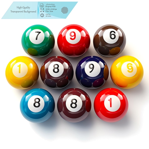 A Full Set of Colorful Billiard Balls Ideal for Pool GamesOn transparent background