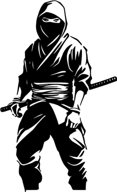 PSD fullbody ninja black stencil dynamic silhouette for artistic projects