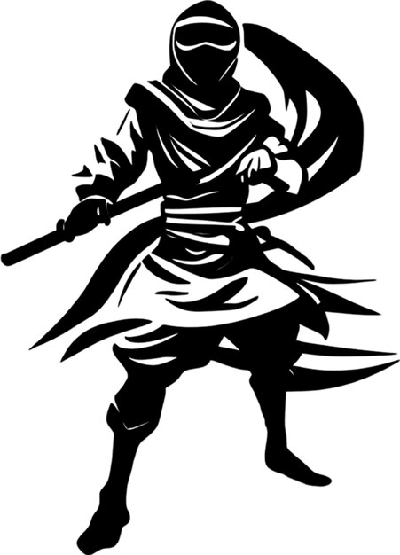 PSD fullbody ninja black stencil dynamic silhouette for artistic projects