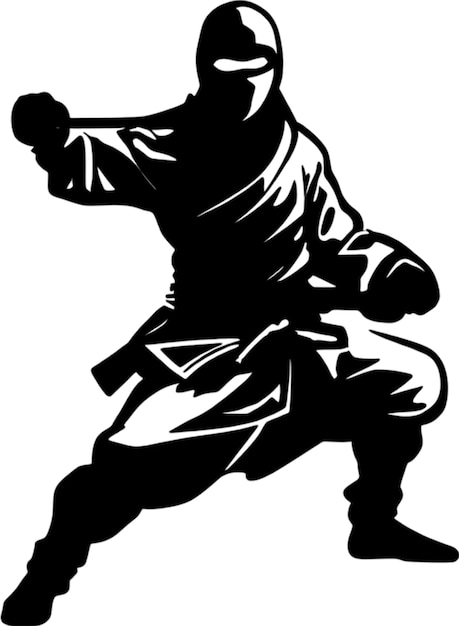 PSD fullbody ninja black stencil dynamic silhouette for artistic projects