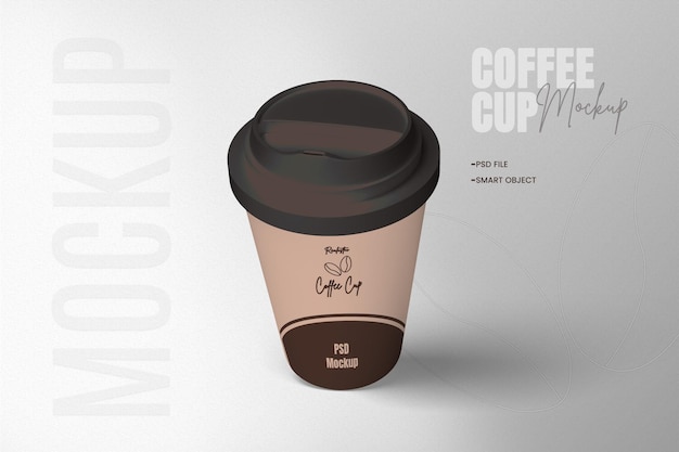 PSD fully editable realistic paper coffee cup on white background 3d psd mockup