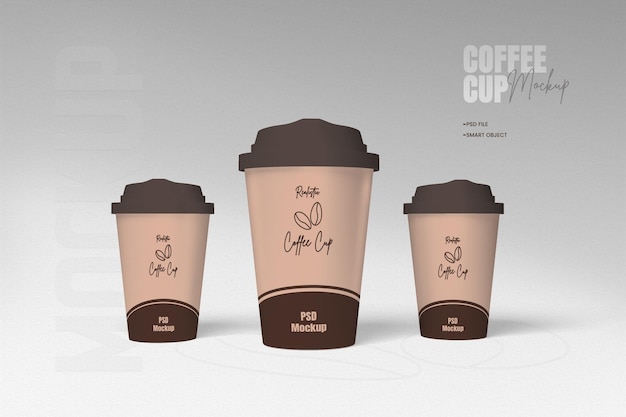 PSD fully editable realistic paper coffee cup on white background 3d psd mockup