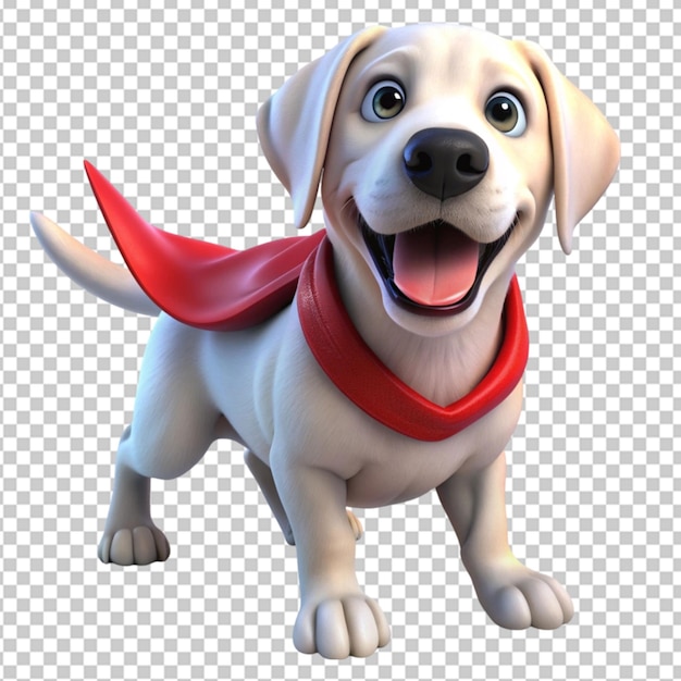 PSD fun 3d cartoon super white labrador retriever on transparent background