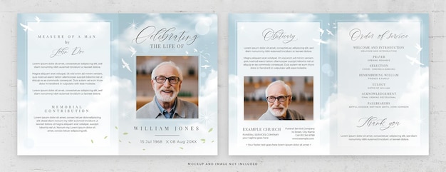 Funeral Program Service Card Template in PSD Blue Sky Theme