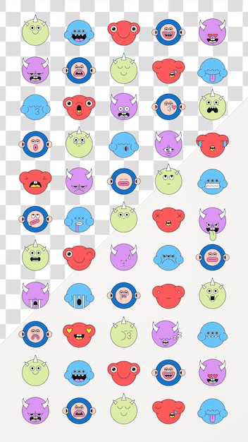 PSD funky monster png element set transparent background