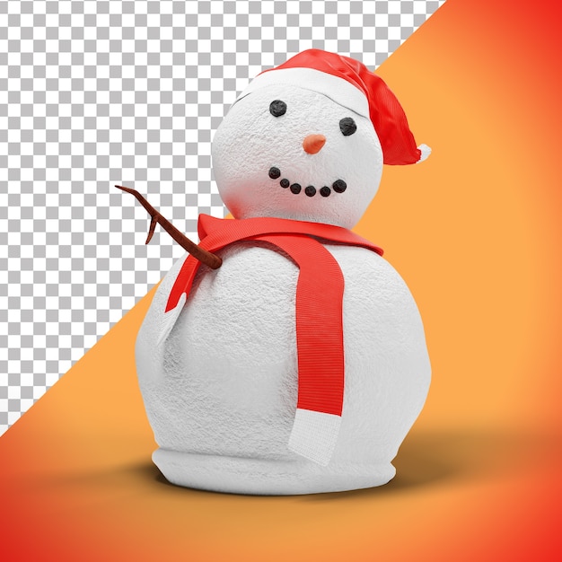 PSD funny 3d snowman character with red hat and scarf