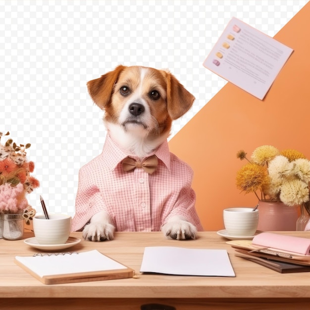 PSD funny dog poster at table with space for text