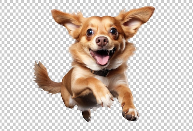 funny dog running and looking at the camera on a transparent background