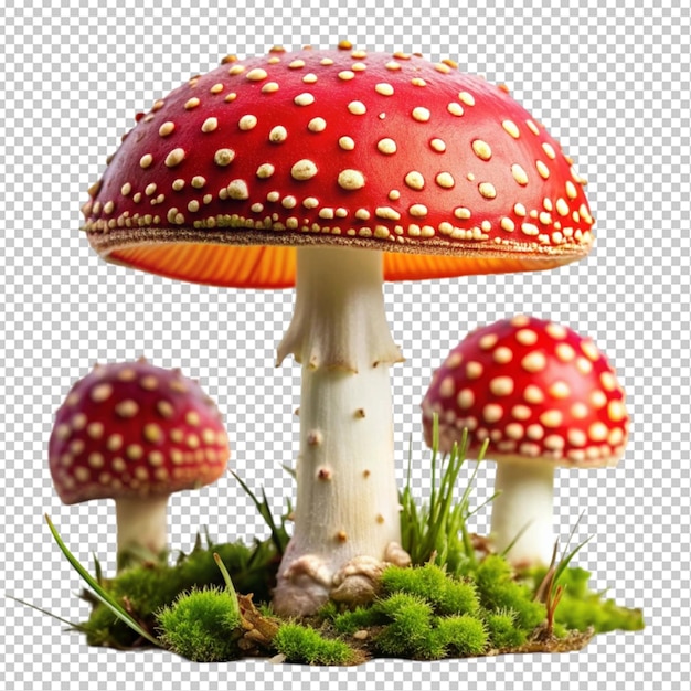 PSD funny fly agaric mushrooms transparent background