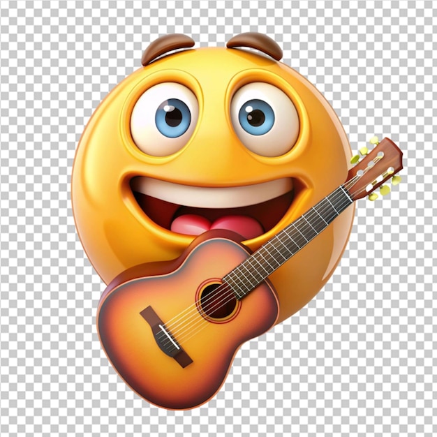 funny guitar playing emoji on transparent background