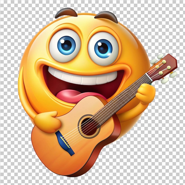 funny guitar playing emoji on transparent background