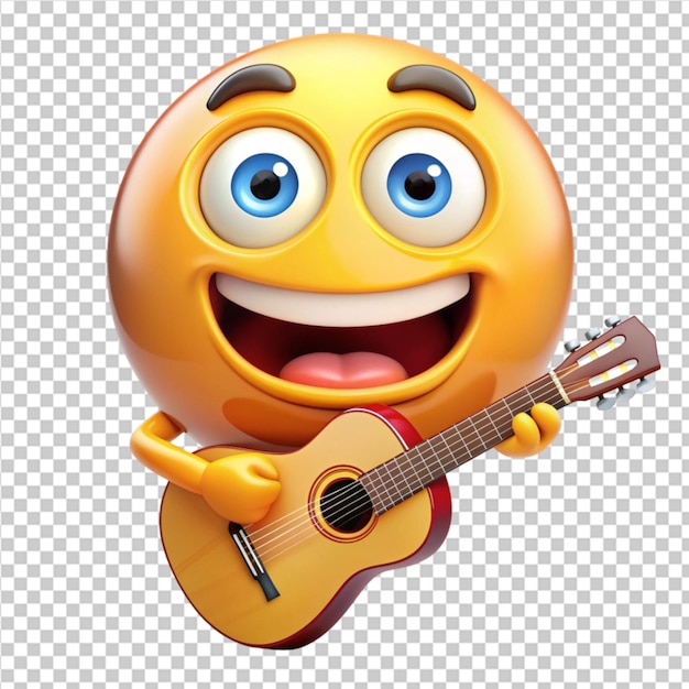 funny guitar playing emoji on transparent background