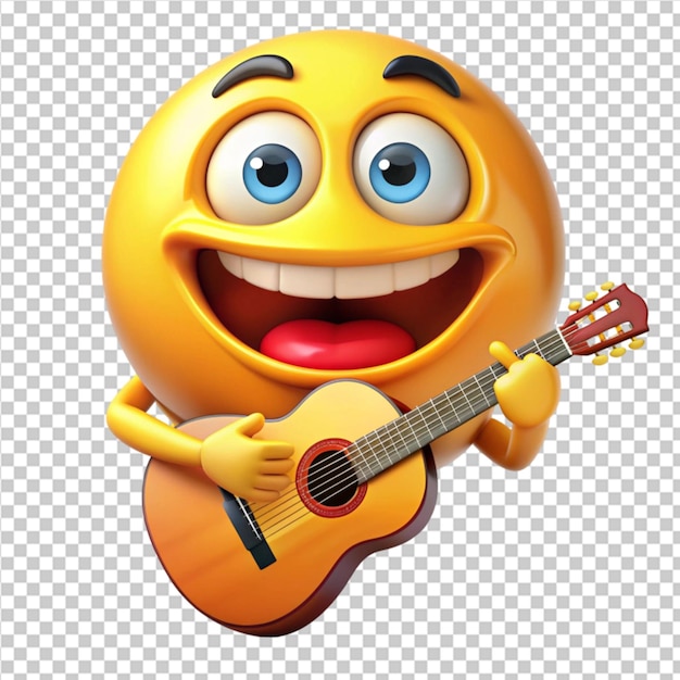 funny guitar playing emoji on transparent background