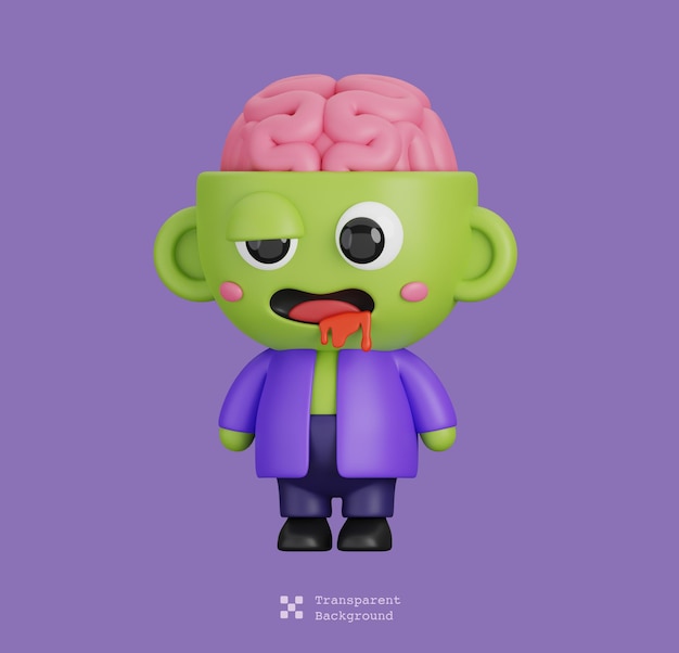 Funny Halloween Cartoon Character Zombie isolated 3d Render Illustration