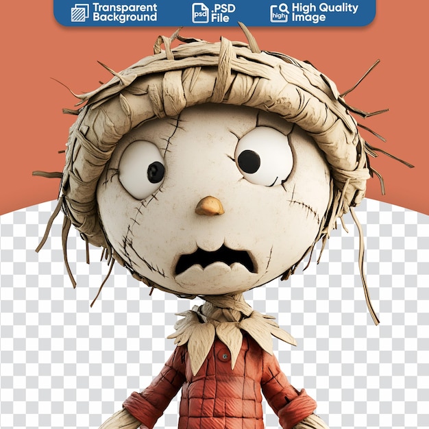 PSD funny scared scarecrow halloween character in 3d cartoon render illustration