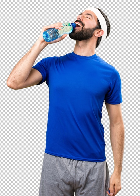 Funny sportsman with a bottle of water