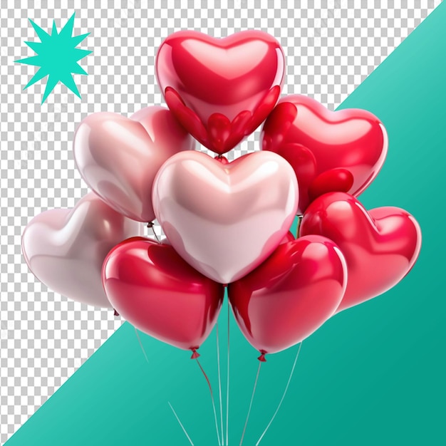 PSD funny ultra soft heart shaped balloons isolated on transparent background