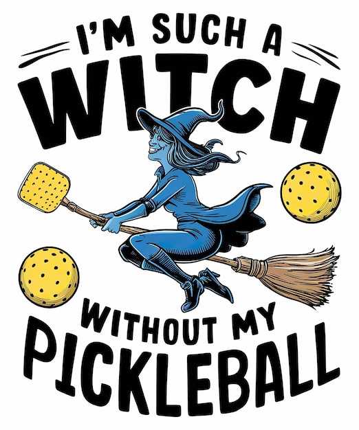 PSD funny witch without my pickleball halloween design