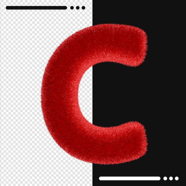 Fur design alphabet c in 3d rendering isolated