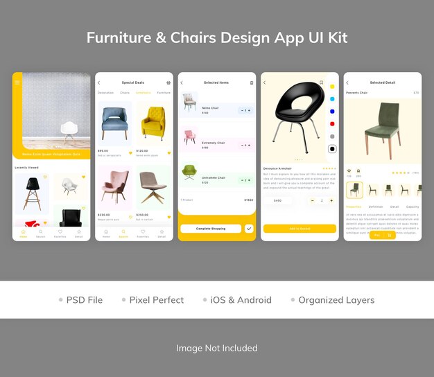 PSD furniture amp chairs design app ui kit pack