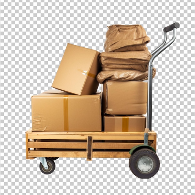 Furniture Dolly Loaded with Moving Boxes Isolated on white Background