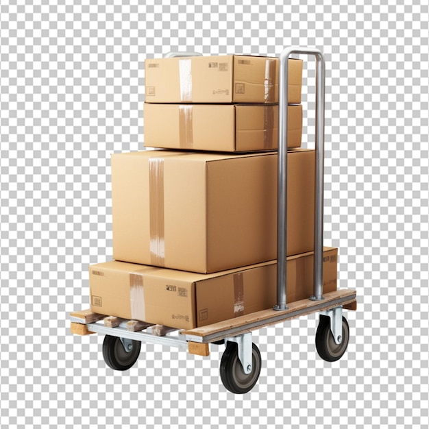 Furniture Dolly Loaded with Moving Boxes Isolated on white Background