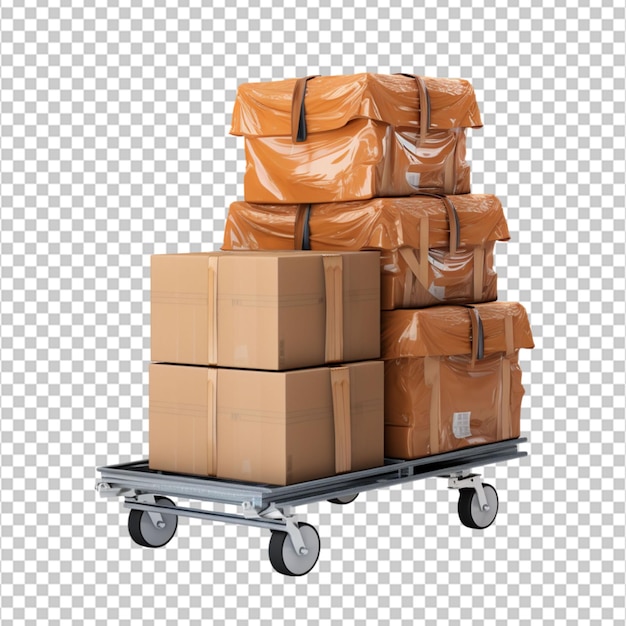 Furniture Dolly Loaded with Moving Boxes Isolated on white Background