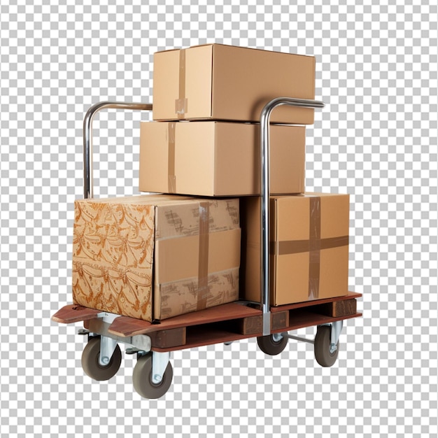 Furniture Dolly Loaded with Moving Boxes Isolated on white Background