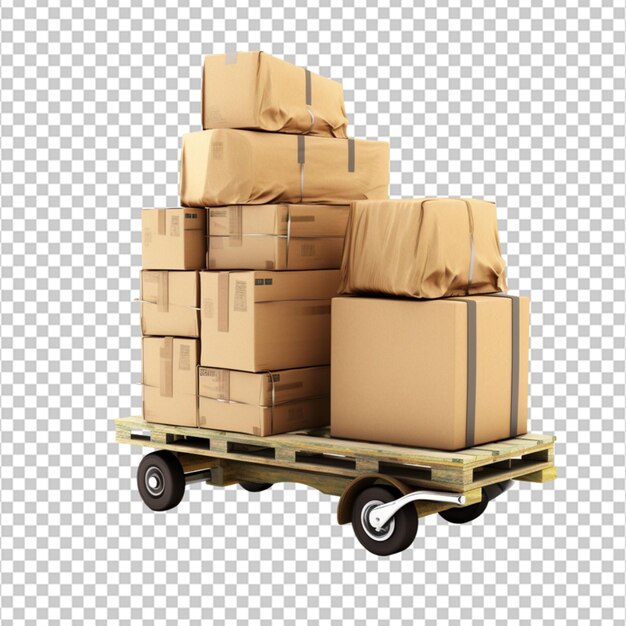 Furniture Dolly Loaded with Moving Boxes Isolated on white Background