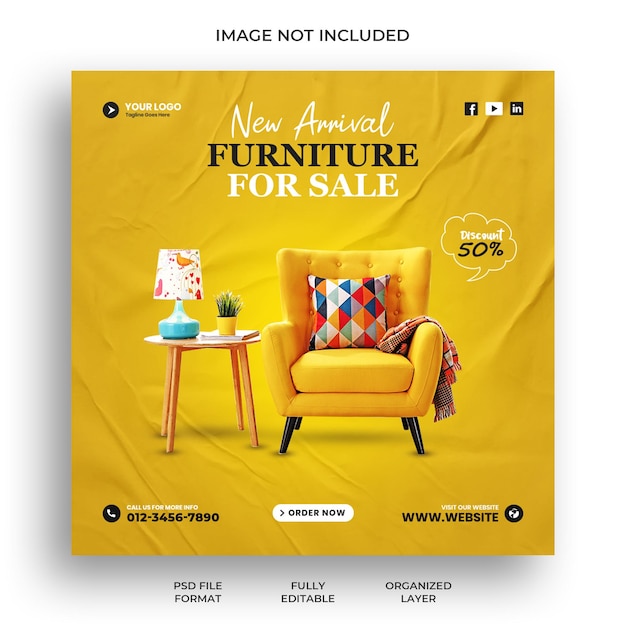 Furniture Instagram post or social media banner design template premium PSD