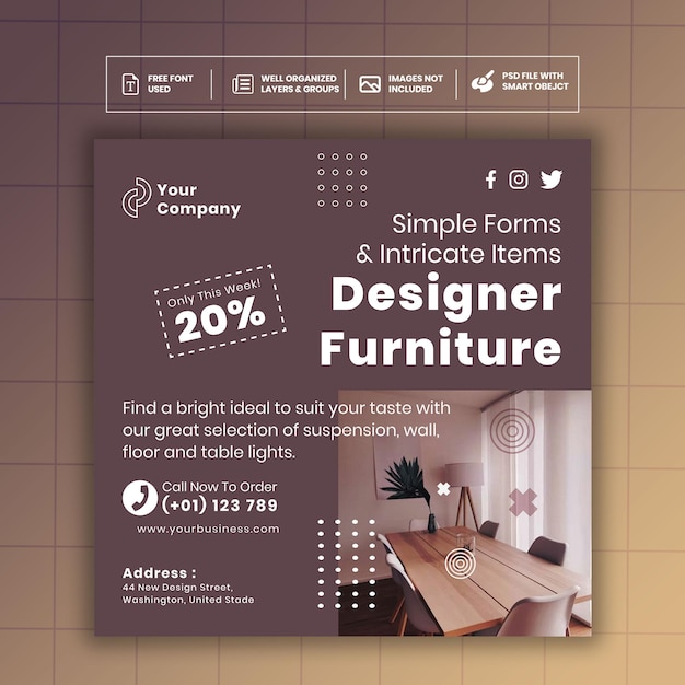 Furniture Interior Designs Instagram Post Template