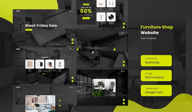 furniture and interior online shop ecommerce website template in dark mode