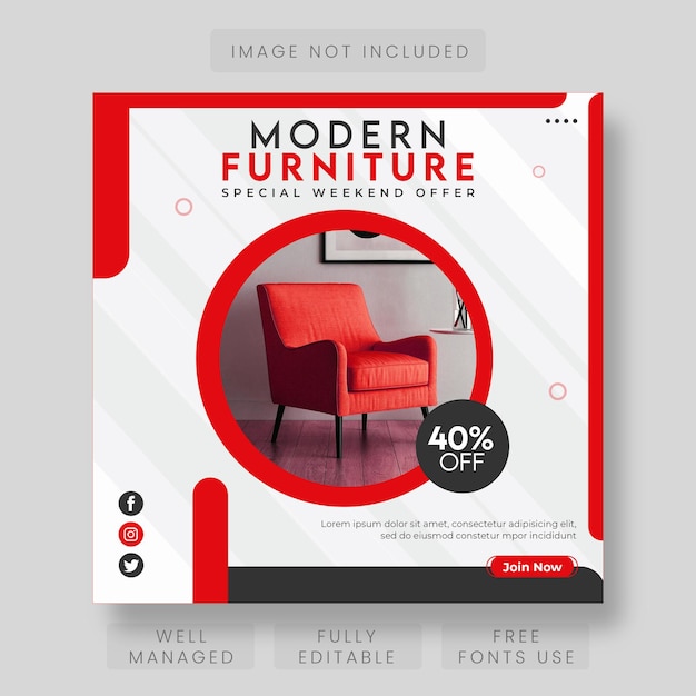 Furniture sale social media and instagram post template banner or flyer design