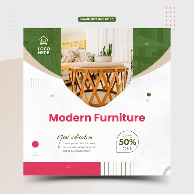 Furniture sale social media and instagram post template banner interior design home square flyer